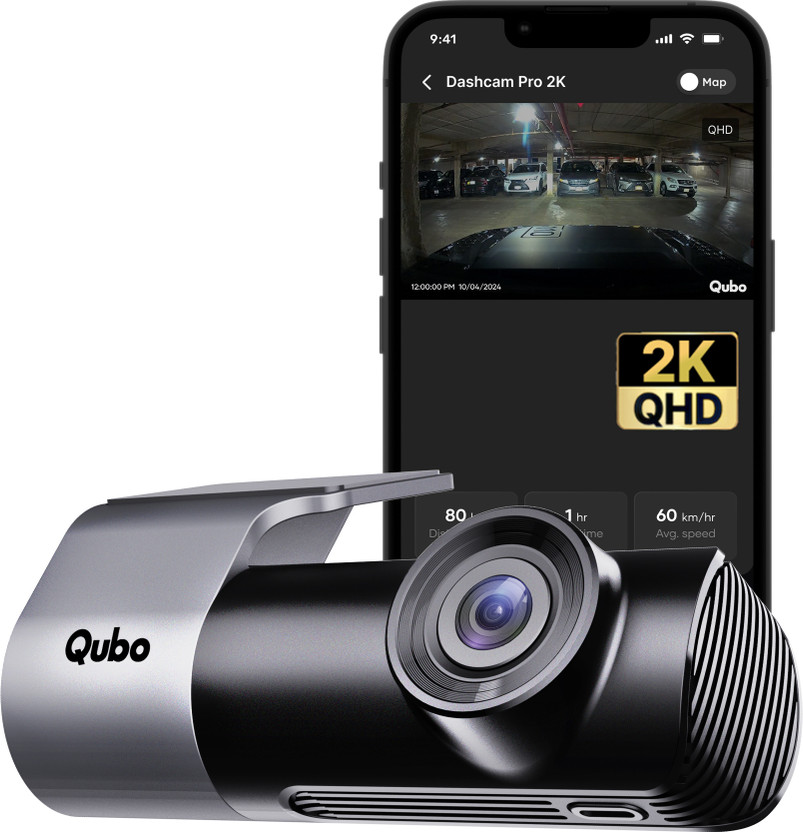 Qubo Smart Dashcam Pro 2K|QHD| NightPulse Vision| G-Sensor| WiFi |Supercapacitor| 1TB In-car Camera System(1 Camera, 1296p)