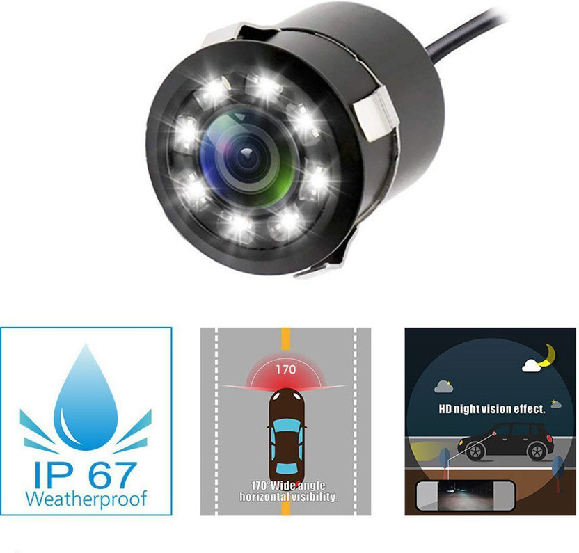 LAVITRA Car Rear View Reverse Parking Camera with HD Night Vision 8 LED Reverse Assist Camera System(1 Camera, 720*1080)