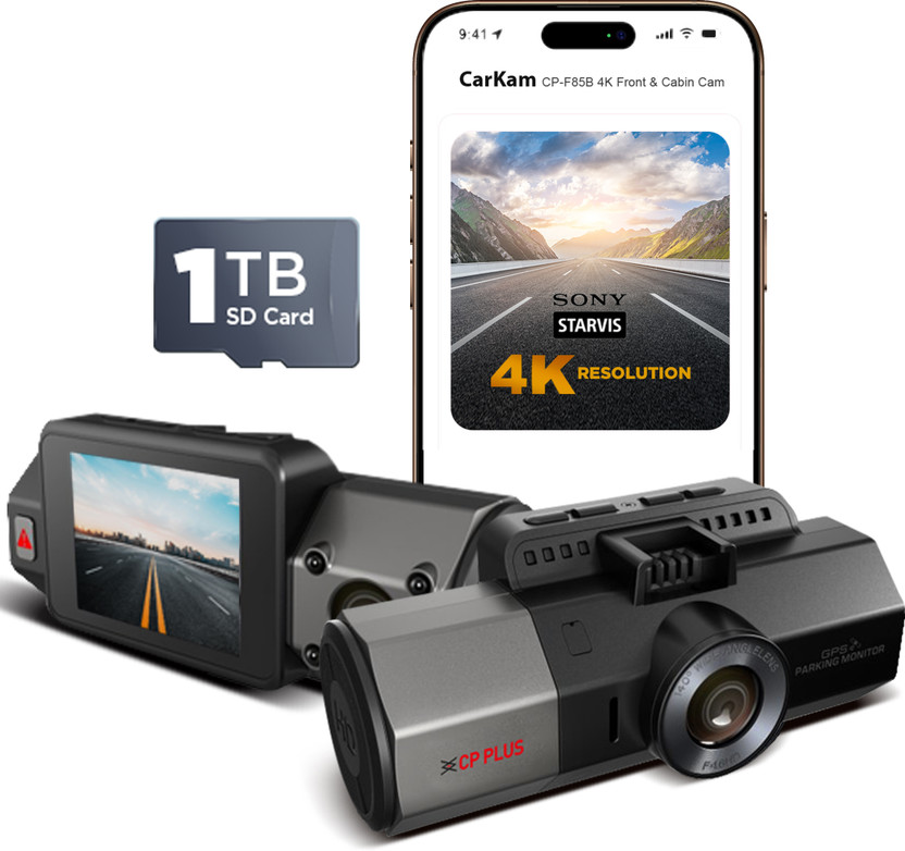 CP PLUS CP-F85B 4K Car Dashcam with 8MP Front + Full HD Cabin, GPS & Night Vision Dashboard Camera System(1 Camera, 2160)