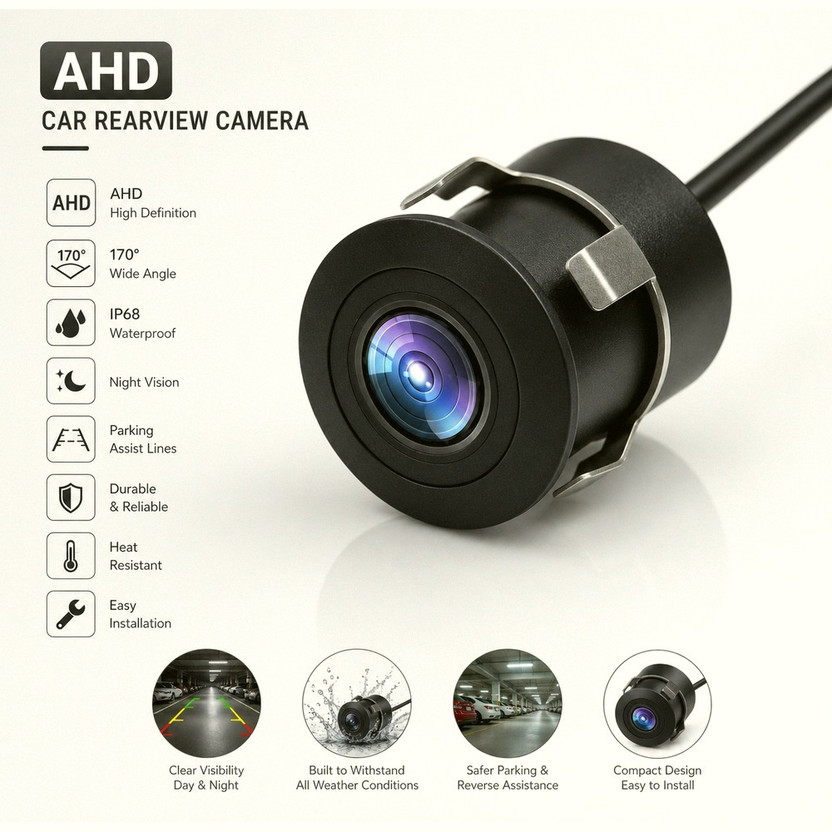 Voddmars AHD Car Reverse Camera with Night Vision & 170 Degree Wide Angle Rear View_G1267 Reverse Assist Camera System(1 Camera, NTSC: 960H (960 x 480), PAL: 960H (960 x 576))