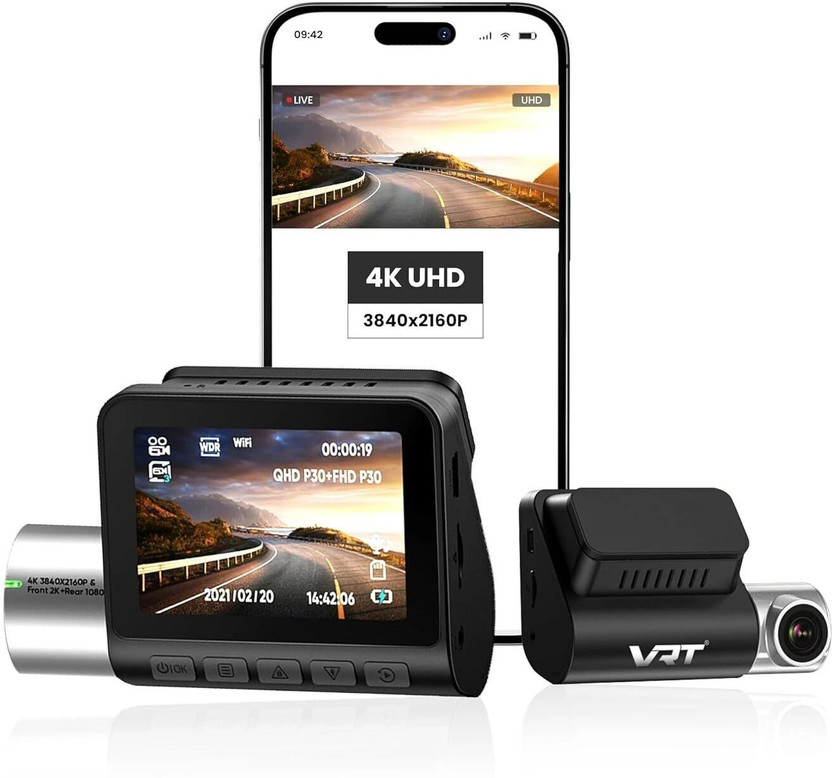 VRT 4K Dual Z Pro Dash Cam with So-ny Sensor, 360° Rotating Lens,WiFi & Night Vision Dashboard, In-car, Reverse Assist Camera System(2 Camera, 1080p, 1944p)