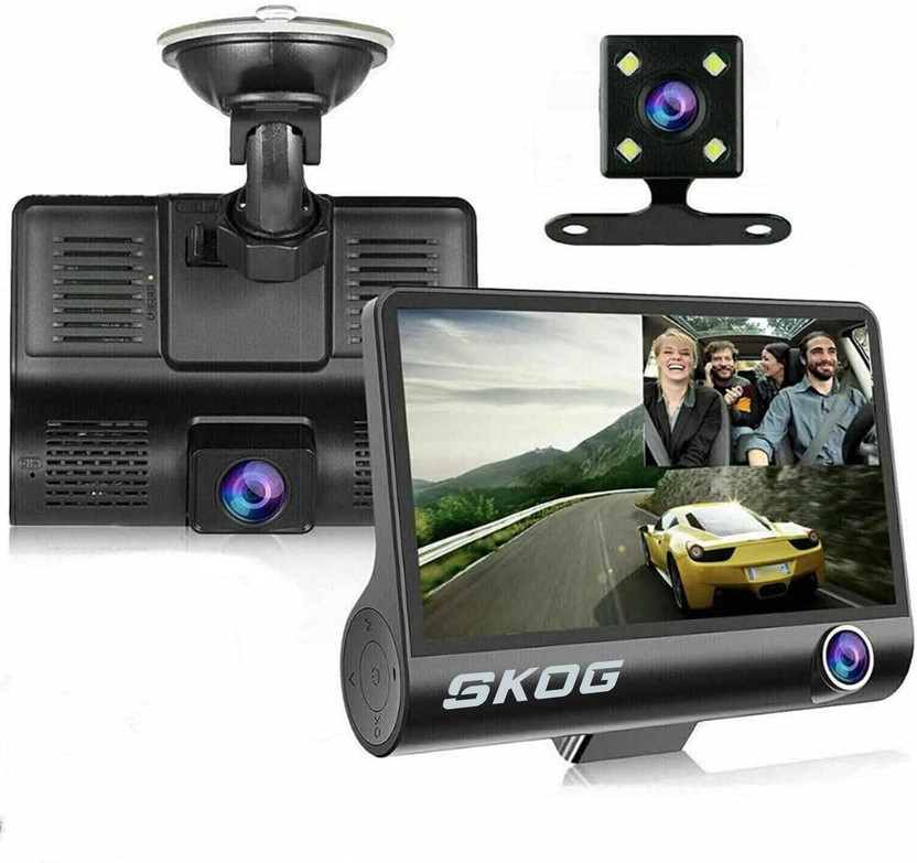 SKOG SmartDrive HD Dash Cam 4” Display, Rear Camera, 170° Wide Angle Dashboard, Reverse Assist Camera System(3 Camera, 1080P (1920 x 1080) pixels)