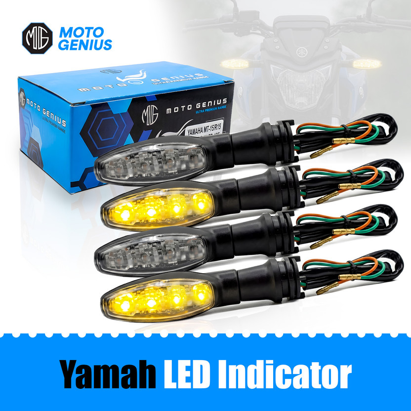 Moto Genius Front, Rear LED Indicator Light for Yamaha FZ, R15, MT15 ( BS4 + BS6 ), Ray Z(Yellow)