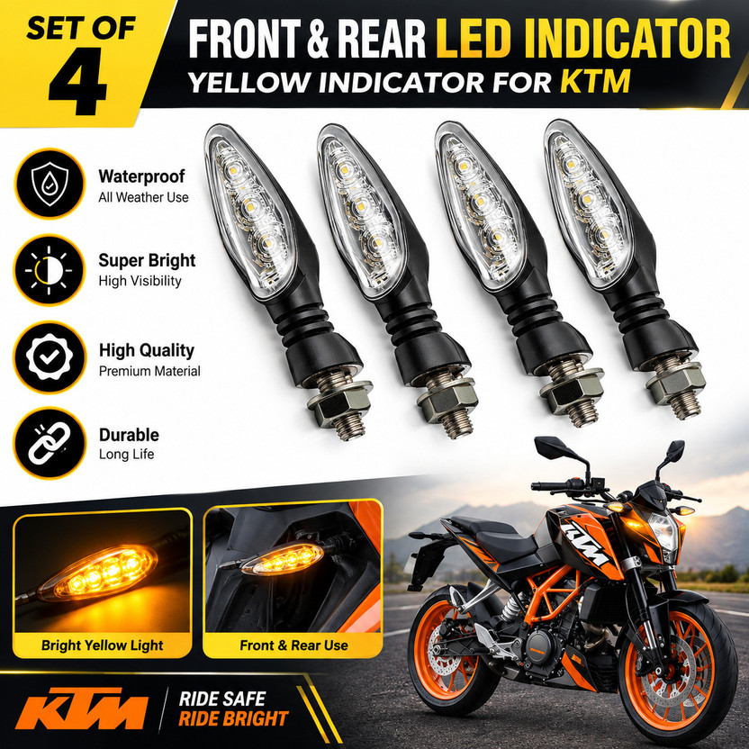 Znee Smart Front, Rear LED Indicator Light for KTM Duke 190, Duke 180, Duke 200, Duke 390, RC 390, RC 200(Yellow)