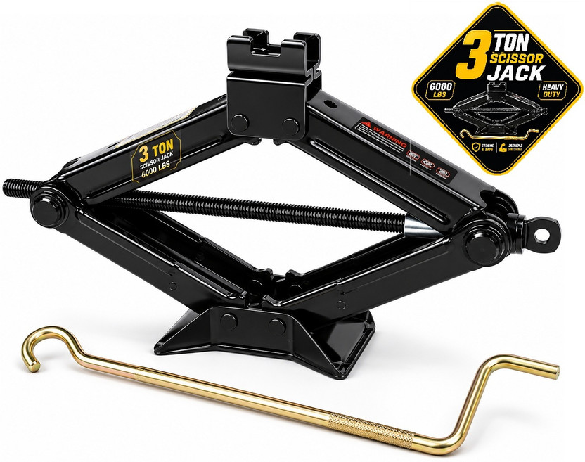 EKRASH Black 3 Ton Manual Scissor Jack for Hatchback, Sedan, Suv /Car, Auto with Rod Vehicle Jack(3000 kg)