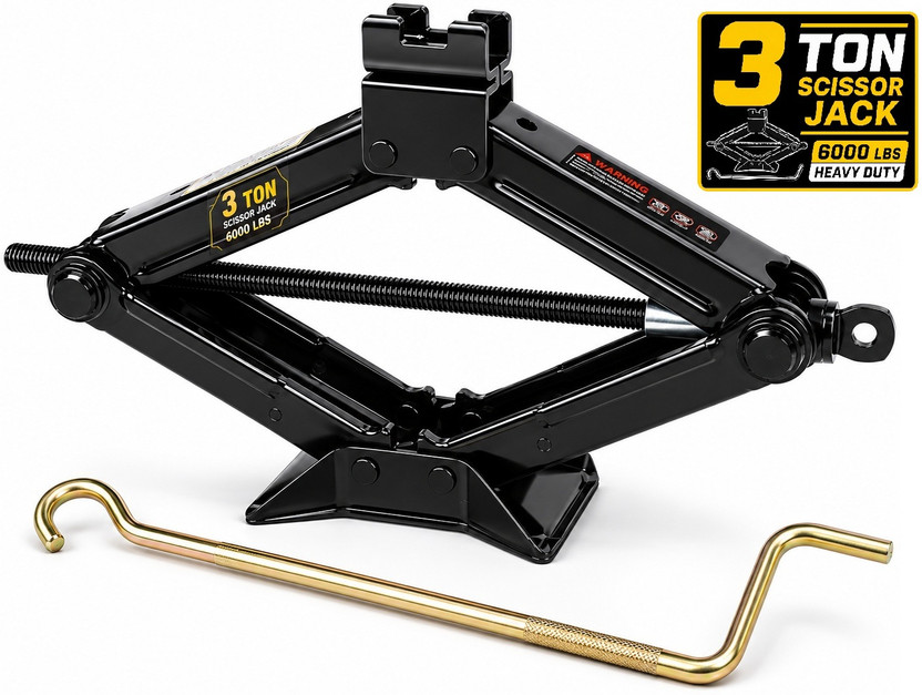 EKRASH Black 3 Ton Manual Scissor Jack with Rod for Hatchback, Auto, Sedan, Suv/Car Vehicle Jack(3000 kg)