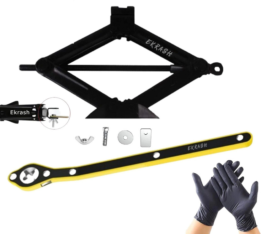 EKRASH 3 Ton Manual Black Jack With Ratchet for Riksha and Small Cars Hatchback Vehicle Jack(3000 kg)