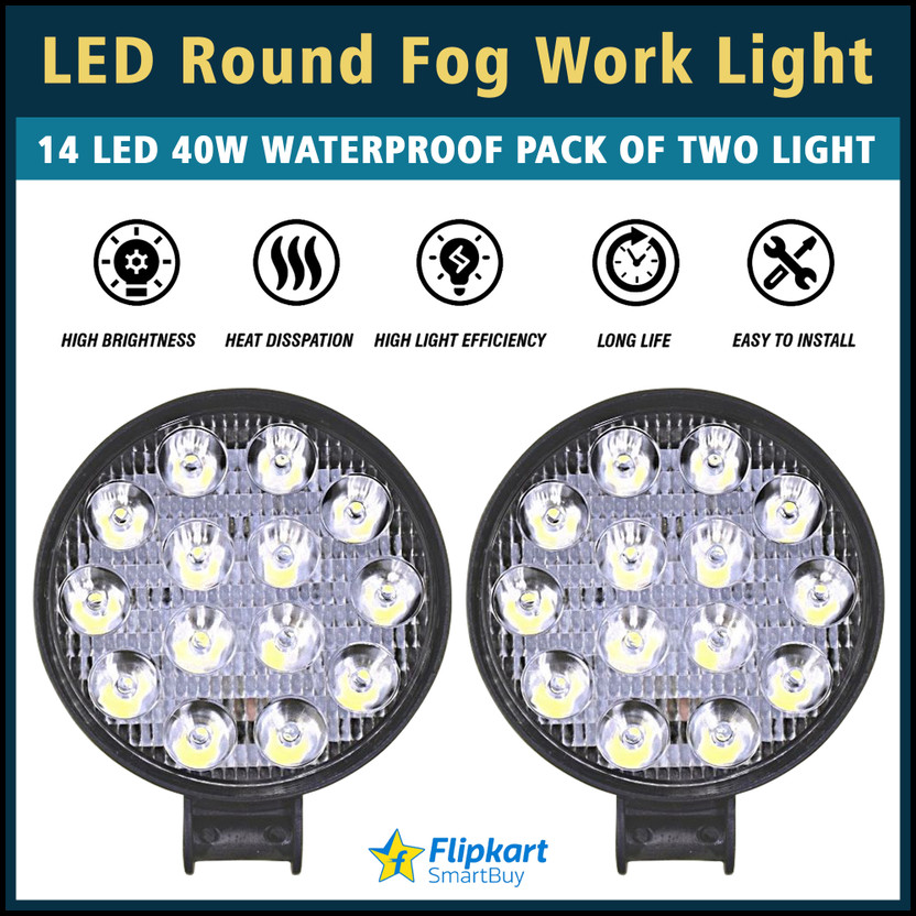 Flipkart SmartBuy 14 LED Round Fog Light 4 Inches 42W Waterproof Off Road Driving Lamp for Fog Lamp Car, Motorbike LED (12 V, 42 W)(Universal For Bike, Pack of 2)