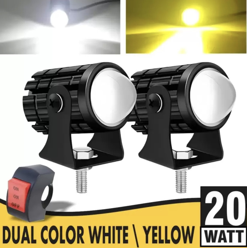 automunk LED Spot Light White Yellow Driving Lamp Dual Color Fog Light Fog Lamp Car, Motorbike LED (12 V, 20 W)(Universal For Bike, Universal For Car, Pack of 2)