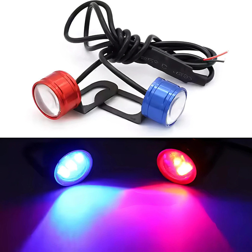 AutoPowerz DRL Strobe Light with Flashing Handle & Back Light Red & Blue Universal for Motorcycle, Scooty License Plate Light Motorbike, Truck, Car LED (12 V, 4 W)(Universal For Bike, Pack of 2)