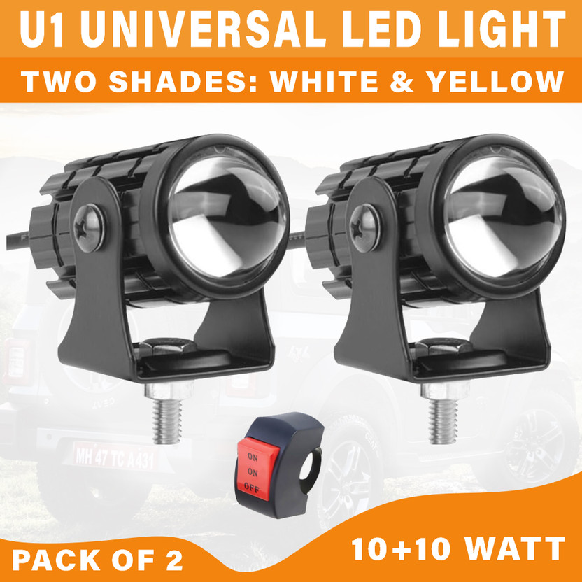 ASRYD U1 Motorcycle Mini Driving Light Headlight Universal Dual Color white yellow Fog Lamp Motorbike, Car LED (12 V, 20 W)(Universal For Bike, Pack of 2)