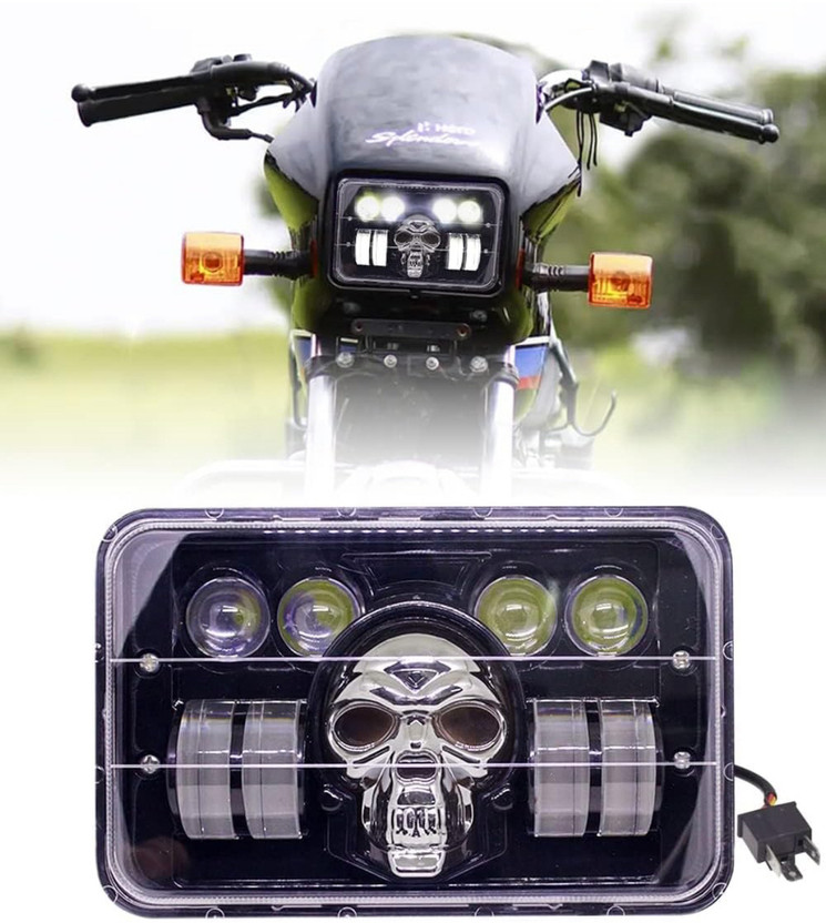 BIKEBLOOM LED Headlight With Flashing & H4 Connector (Splendor Skull Headlight) Headlight Motorbike LED for Hero (12 V, 40 W)(Splendor Plus, Splendor Pro, Splendor, Pack of 1)