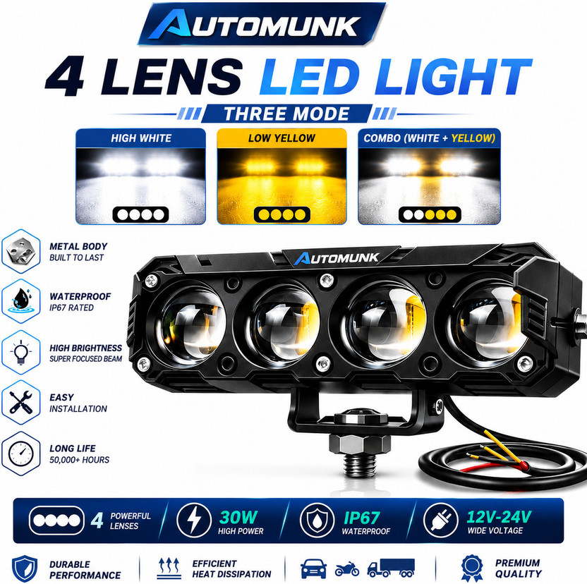 automunk K4 FOG LIGHT WHITE/YELLOW FLASHING Headlight Car, Truck LED (12 V, 36 W)(Universal For Bike, Universal For Car, Pack of 1)