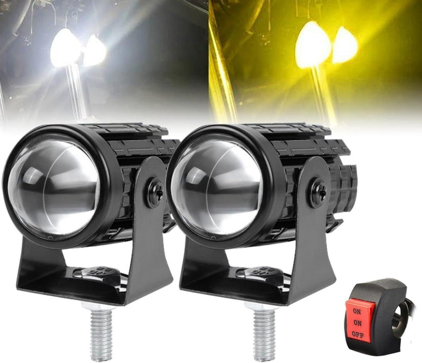 Rhtdm Motorcycle and Car Light Led White and Yellow With Switch_PS14 Fog Lamp Motorbike LED (12 V, 36 W)(Universal For Bike, Pack of 2)