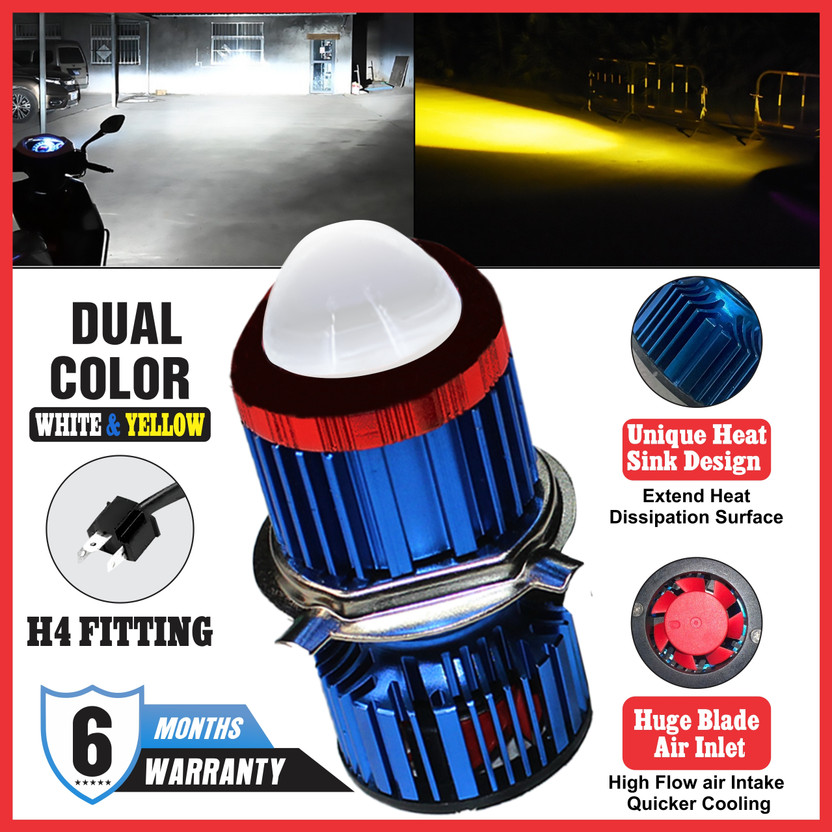 MIKANIX Super Bright H4 Fitting CYT Led Headlight Bulb | Dual Color | High and Low Beam Headlight Motorbike LED (12 V, 12 W)(Universal For Bike, Pack of 1)