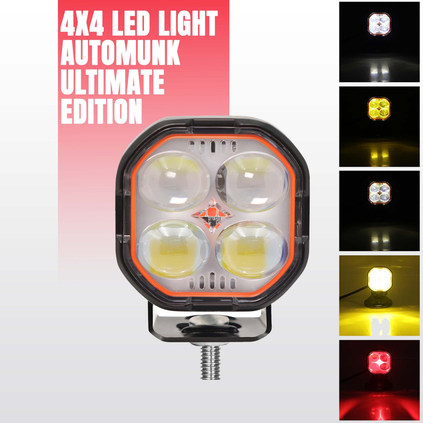 automunk AM 4By4 Led Light Square Shape With Multiple modes Fog Lamp Car, Motorbike LED (12 V, 48 W)(Universal For Bike, Pack of 1)