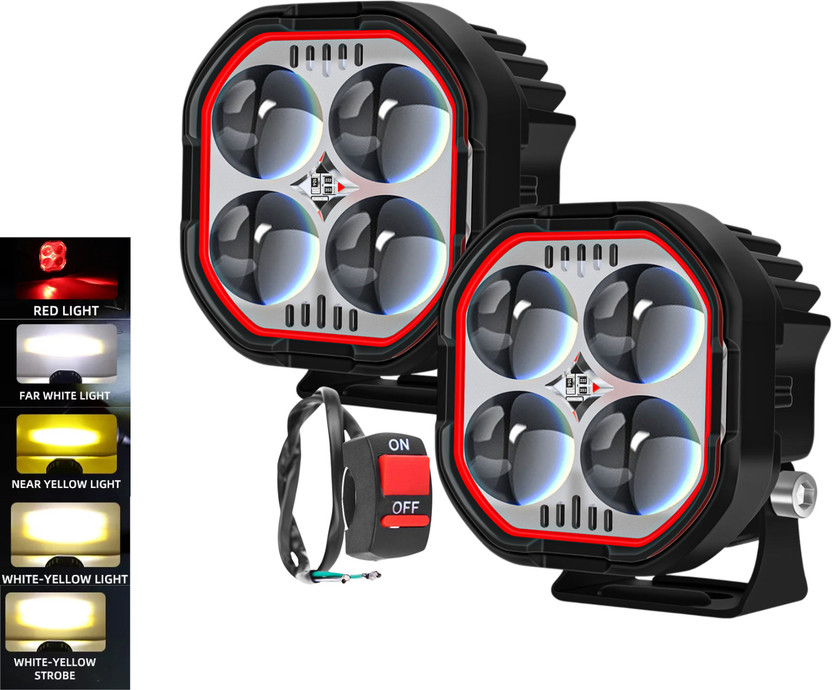 aksmit 4 Lens LED Light Double Beam Fog Lamp Motorbike, Car, Van, Truck LED (12 V, 40 W)(Universal For Car, Pack of 2)