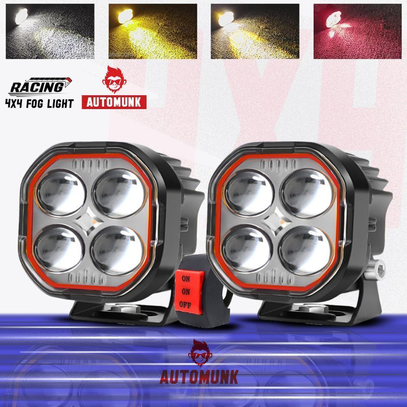 automunk LIGHT K4 4 LENS YELLOW/WHITE Headlight Car, Motorbike, Truck, Van LED (12 V, 40 W)(Universal For Bike, Universal For Car, Pack of 3)