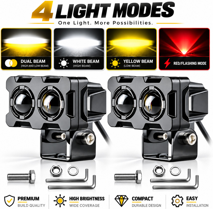 automunk LED Fog Lamp Two Lens Heavy Quality Yellow White Fog Lamp Motorbike, Car LED (12 V, 40 W)(Universal For Bike, Universal For Car, Pack of 2)
