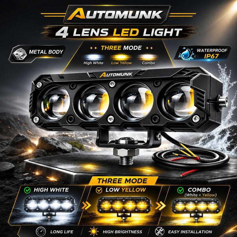 automunk 4 Lens LED Driving Light for Bike Car White Yellow Beam Fog Lamp Motorbike LED (12 V, 40 W)(Universal For Bike, Pack of 1)