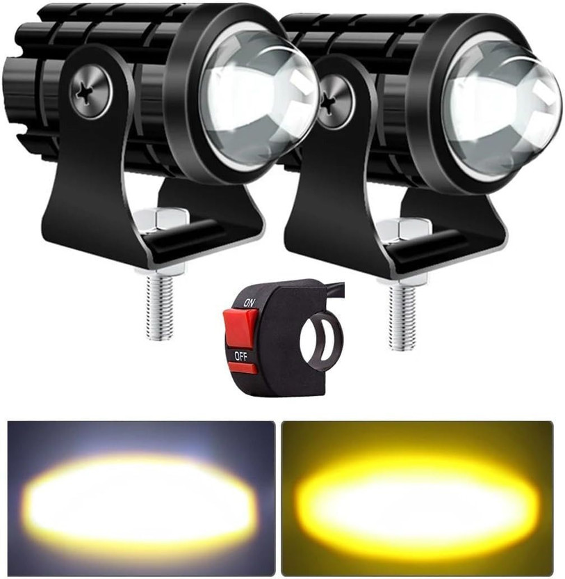aksmit Dual Color Mini Spot Light with White and Yellow Beam for All Weather Headlight Motorbike LED (12 V, 36 W)(Universal For Bike, Pack of 3)