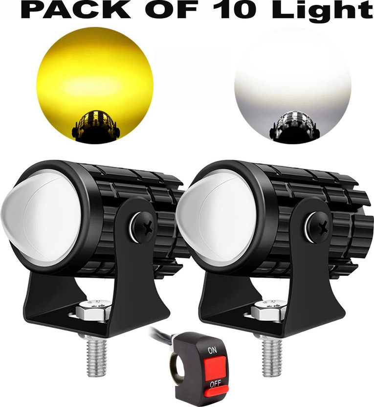 KGMZONE Motorcycle Mini Driving Light Headlight Universal Dual Color white yellow Fog Lamp Car, Motorbike, Truck, Van LED (12 V, 36 W)(Universal For Car, Universal For Bike, Pack of 1)