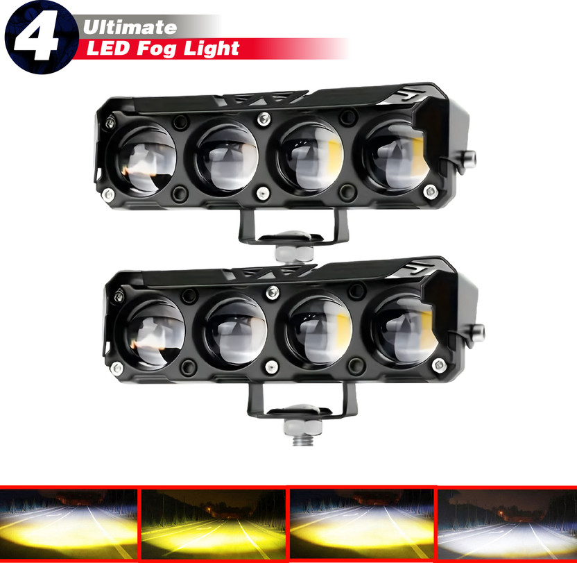 automunk Motorcycle LED Fog Lamp 4 Lens White Yellow Heavy Quality Fog Lamp Motorbike, Car LED (12 V, 40 W)(Universal For Bike, Universal For Car, Pack of 2)