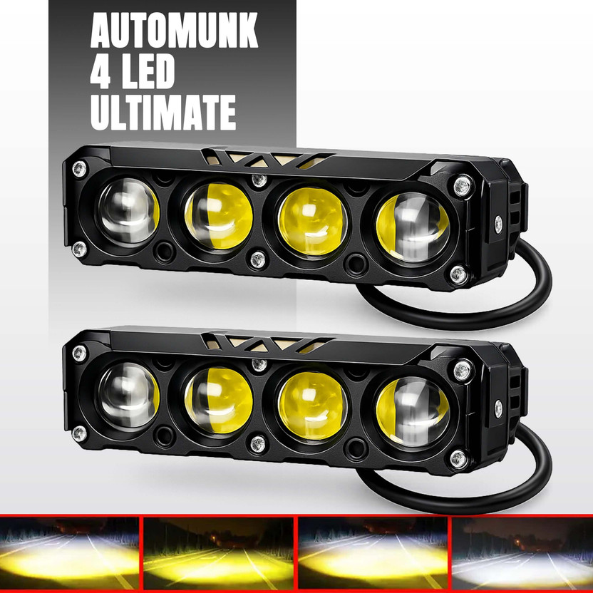 automunk 4 lens Heavy Duty Light with Bright LED Fog Light Fog Lamp Car, Motorbike LED (12 V, 48 W)(Universal For Bike, Pack of 2)