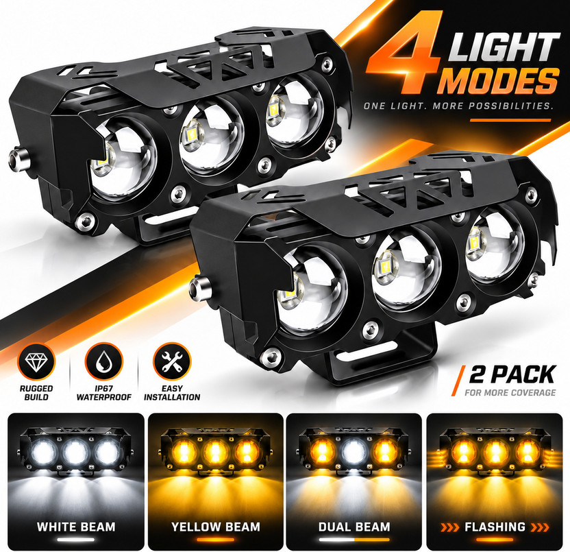 automunk FOG LIGHT X1 3LENS YELLOW/WHITE Fog Lamp Car, Motorbike, Truck, Van LED (12 V, 40 W)(Universal For Bike, Universal For Car, Pack of 2)