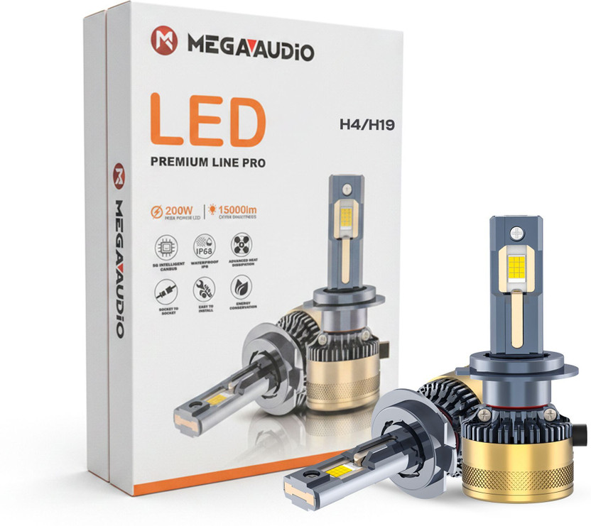 Mega Audio Super Bright H4/H19 4300K Warm White 200W Direct Fit LED Bulb Replacement for Headlight Car, Truck, Van LED (12 V, 200 W)(Universal For Car, Pack of 2)