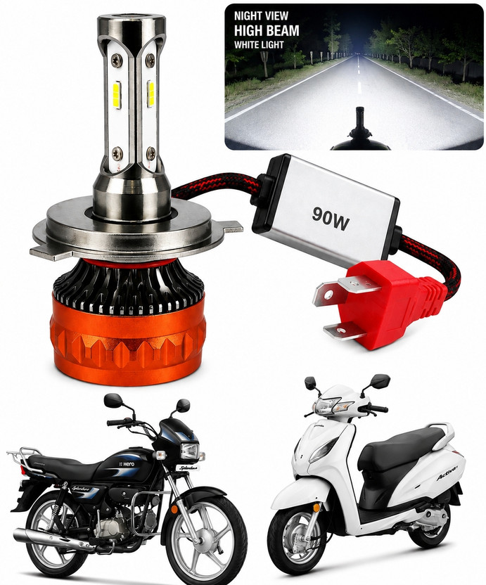 BIKEBLOOM H4 socket 90W led bulb for headlight white led colour(1pc) Headlight Car, Motorbike LED for TVS, Bajaj, Hero, Honda (12 V, 90 W)(Universal For Bike, Universal For Car, Pack of 1)