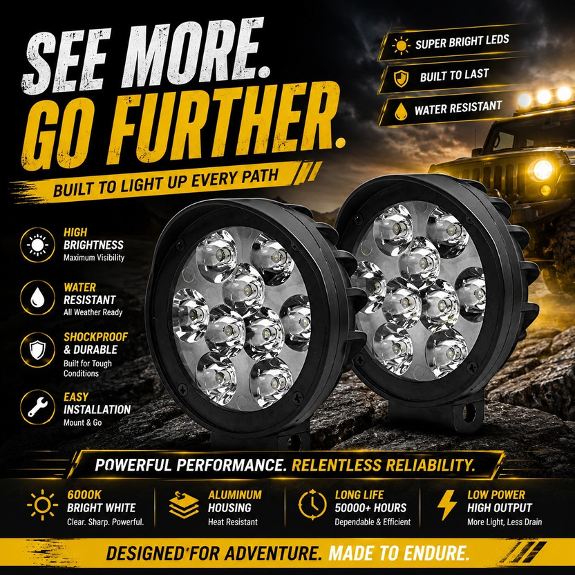 automunk automunk 9 LED Fog Light Bike Motorcycle Car 1 Mode White Beam Fog Lamp Car, Motorbike LED (12 V, 40 W)(Universal For Bike, Universal For Car, Pack of 2) - Flipkart Deal