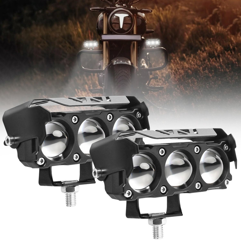 automunk Motorcycle LED Fog Lamp Three Lens White Yellow Heavy Quality Fog Lamp Motorbike, Car LED (12 V, 40 W)(Universal For Bike, Universal For Car, Pack of 2)