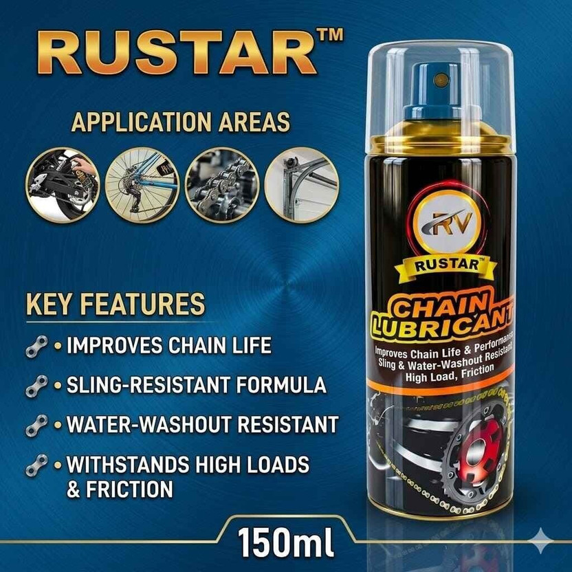 RUSTAR Premium Chain Lubricant Spray |High Performance| High Load & Friction Protection| Chain Oil(150 ml, Pack of 1)