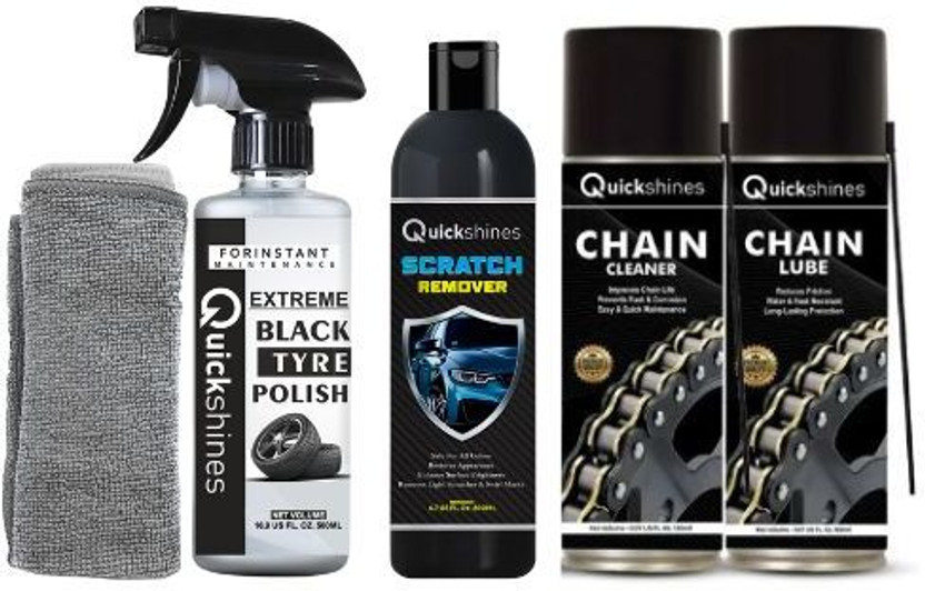 Quickshines Ultimate 5-in-1 Car & Bike Care Kit – Extreme Black Tyre Polish, Scratch Remover Ultimate 5-in-1 Car & Bike Care Kit – Extreme Black Tyre Polish Conventional Engine Oil(500 ml, Pack of 5)