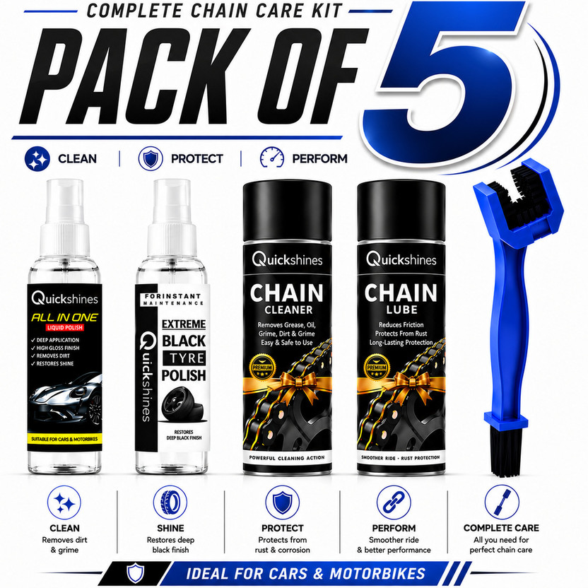 Quickshines All-in-One Deluxe Bike Cleaning, Protection & Maintenance C Pro Rider Essential Bike Detailing Kit for Deep Clean Chain Oil(500 ml, Pack of 5)