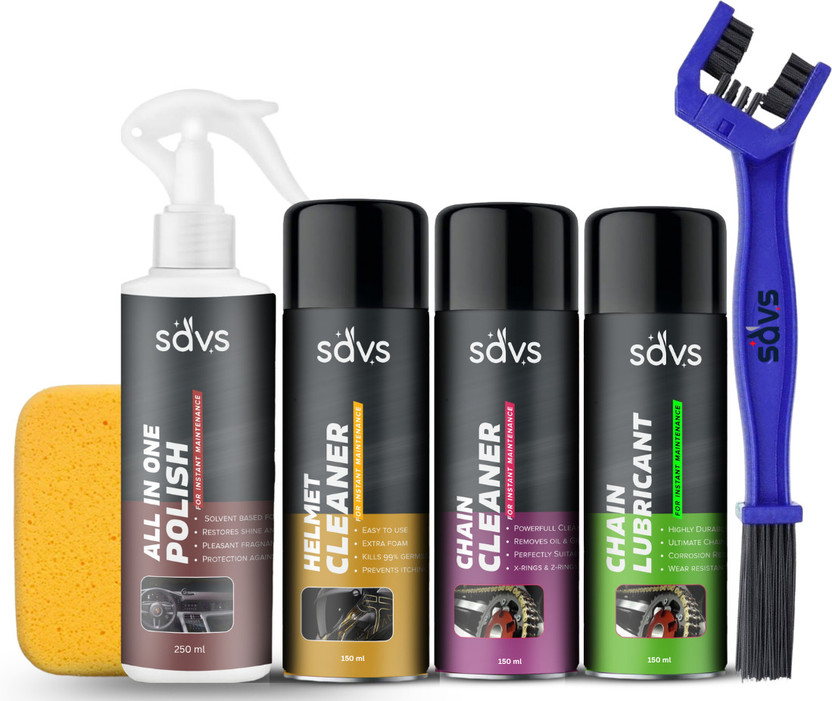 SAVS Ultimate 6 in 1 Bike Care Combo Kit | 250ML Polish + Chain Cleaner + Chain Lubricant + Helmet Cleaner | Complete Cleaning, Shine & Protection Kit Chain Oil(700 ml, Pack of 6)