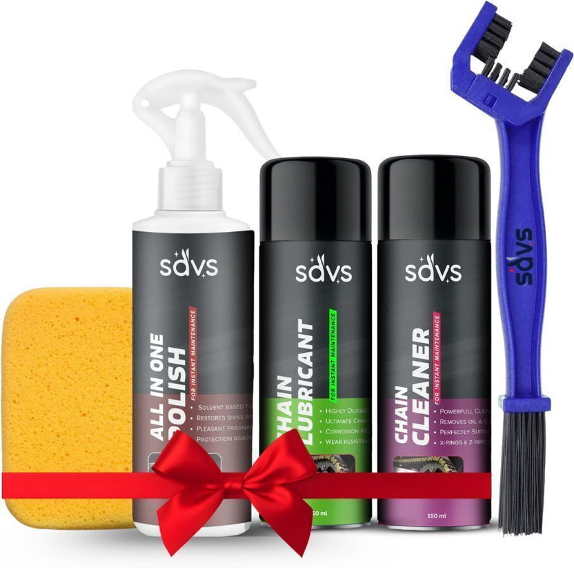 SAVS Combo Chain Lubricant + Chain Cleaner + Bike & Car Polish With Cleaning Brush Shines & Protects Chain | Dashboard Interior & Exterior Cleaning | Chain Oil(550 ml, Pack of 5)