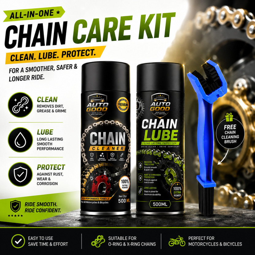 Auto good Professional Bike Chain Cleaner And Lubricant Combo For Daily Maintenance High Performance Motorcycle Chain Care Combo With Cleaner Lubricant Chain Oil(1000 ml, Pack of 3)