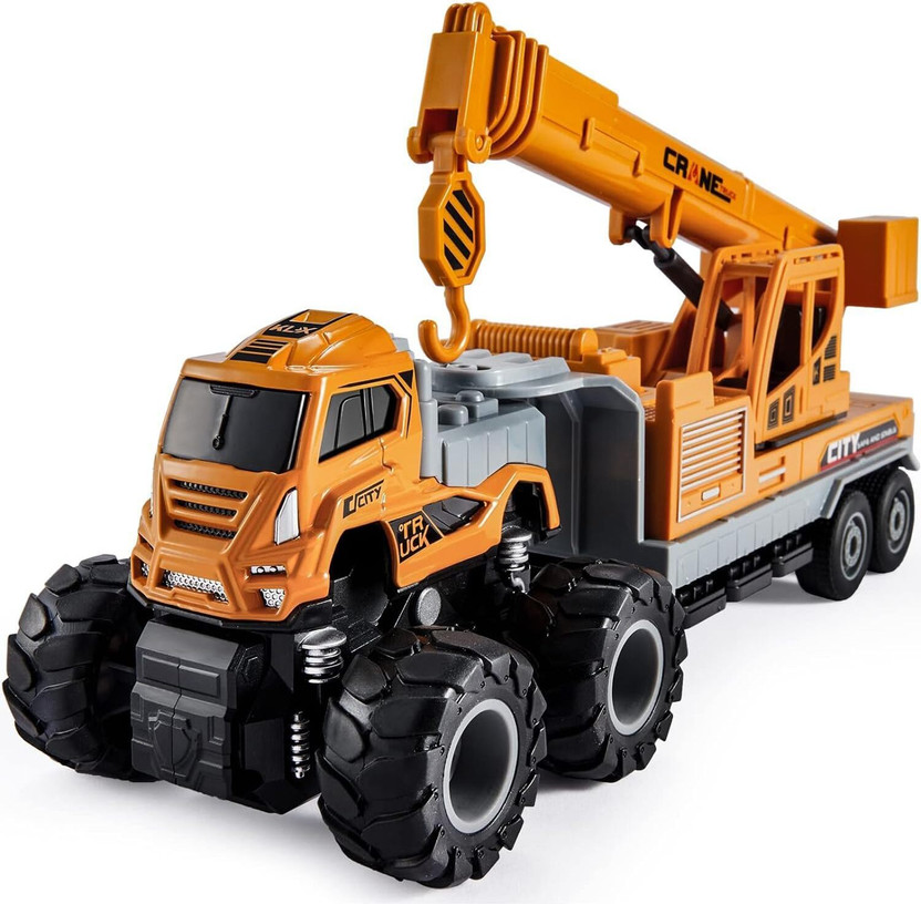 FIVE NINE TOYS Construction Crane Truck Toy Vehicle with Movable Hook and Big Wheels for Kids(Yellow, Pack of: 1)