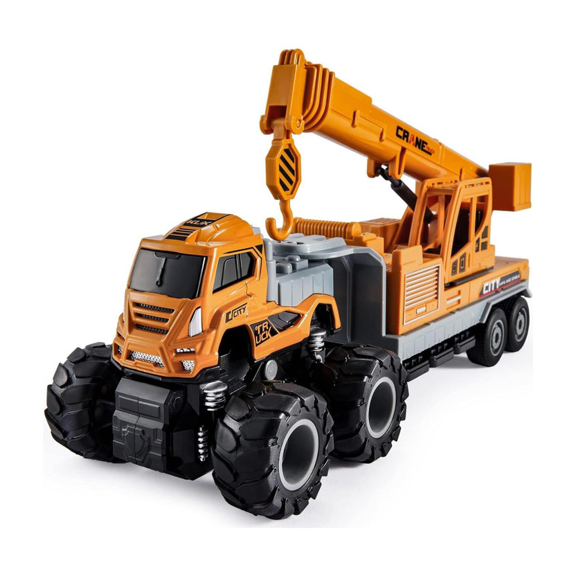 FIVE NINE TOYS Construction Crane Truck Toy Vehicle with Movable Hook and Big Wheels for Kids(Yellow)