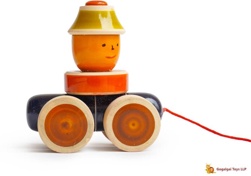 Gogalgai Toys Wooden Joker Stacker Car Push and Pull Toy, Multicolor