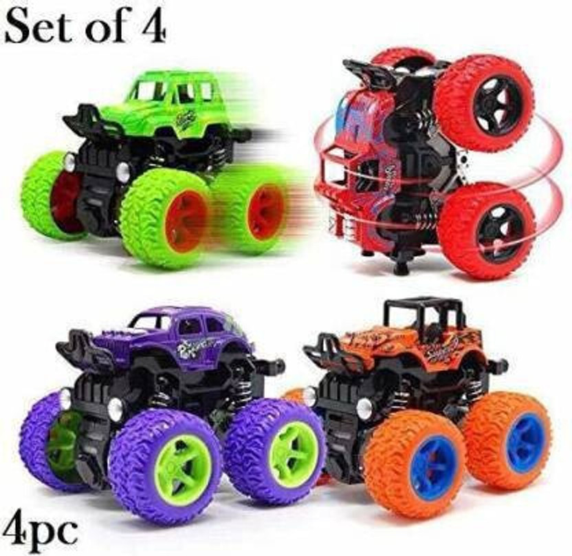 BVM GROUP Unbreakable cars toys for boys Mini Monster Trucks 4wd Friction Powered Cars for Kids Big Rubber Tires Baby Boys Super Cars Blaze Truck Children Gift Toys mini rock truck monster 4 Wheel Drive Vehicles for Toddlers (Multicolor(Multicolor, Pack of: 4)