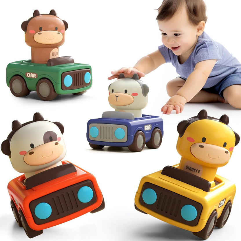 star impex Press to Go Car Toys,Baby Animal Racing Cars,Infant Play Vehicle Set(Multicolor, Pack of: 4)