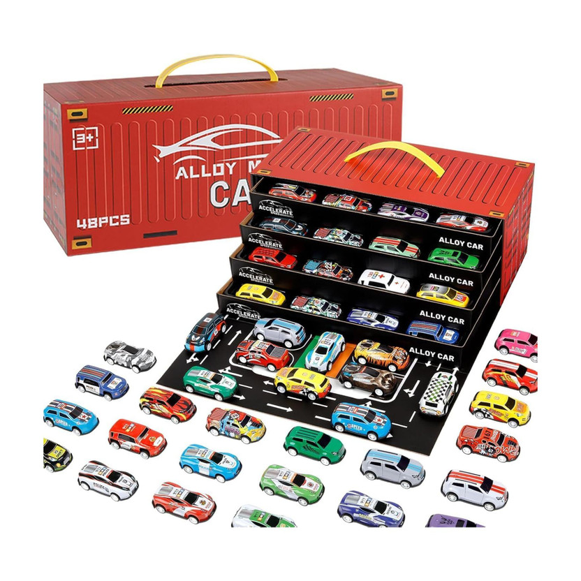 Ccinnoe 48 Pcs Pull Back Alloy Toy Cars Set with Storage Container Mini Racing Cars Toy(Multicolor, Pack of: 1)