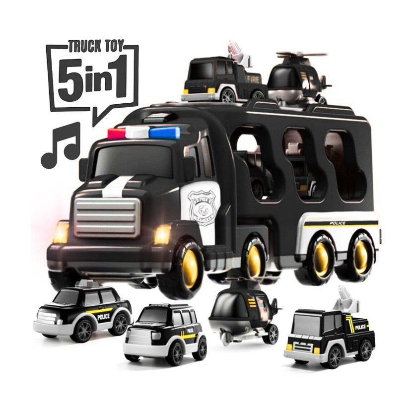 KIDS FIRST STEP 5-in-1 Friction Powered Police Vehicle Set | Music & Lights | Gift for Age 3+(Black, Pack of: 5)