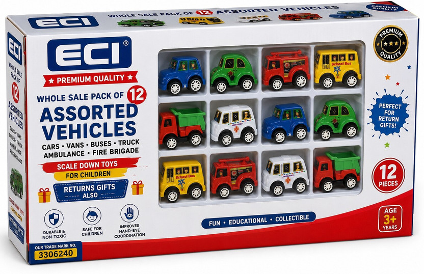 Eci Eci Premium Quality Wholesale Pack of 12 Assorted Vehicles Scale Down Toys for Kids(multycolor, Pack of: 12) - Flipkart Deal