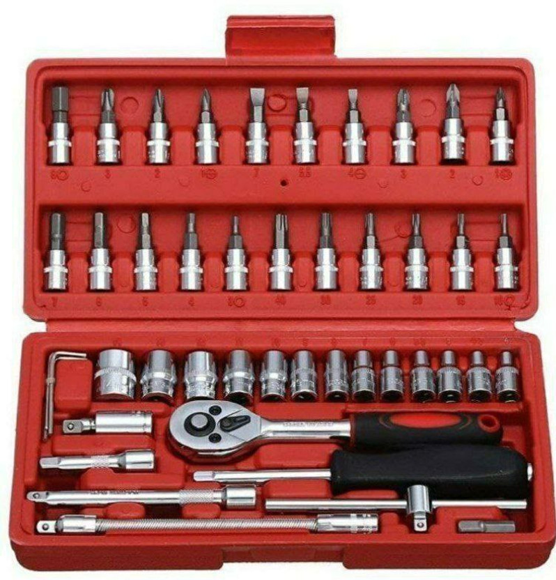 ravya enterprises 46 in 1 Pcs Tool Kit | Socket Wrench Set, Spanner Set & Screwdriver Kit Vehicle Tool Kit