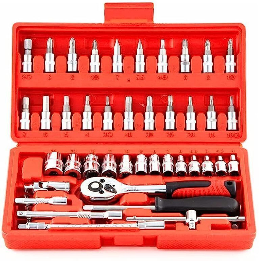 AATTMGYA 46 in 1 Pcs Tool Kit Socket Set Repair Tool Ratchet Wrench Set Auto Repair Vehicle Tool Kit