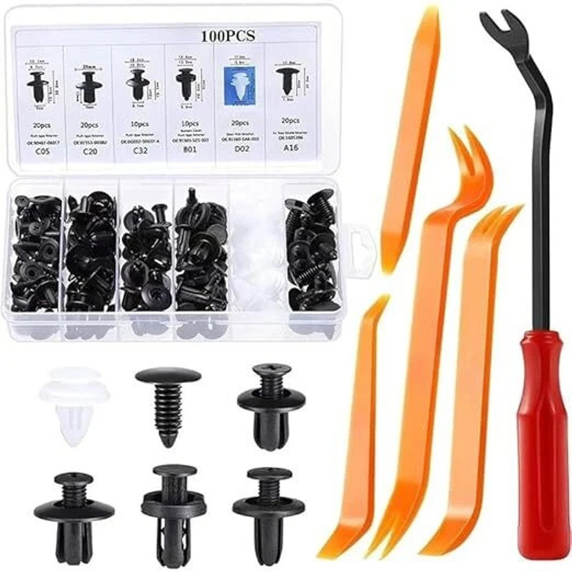 bacchakidoo 100 pcs Car Bumper Repair Kit, Rivets Auto Fasteners remover for Most Car Vehicle Tool Kit